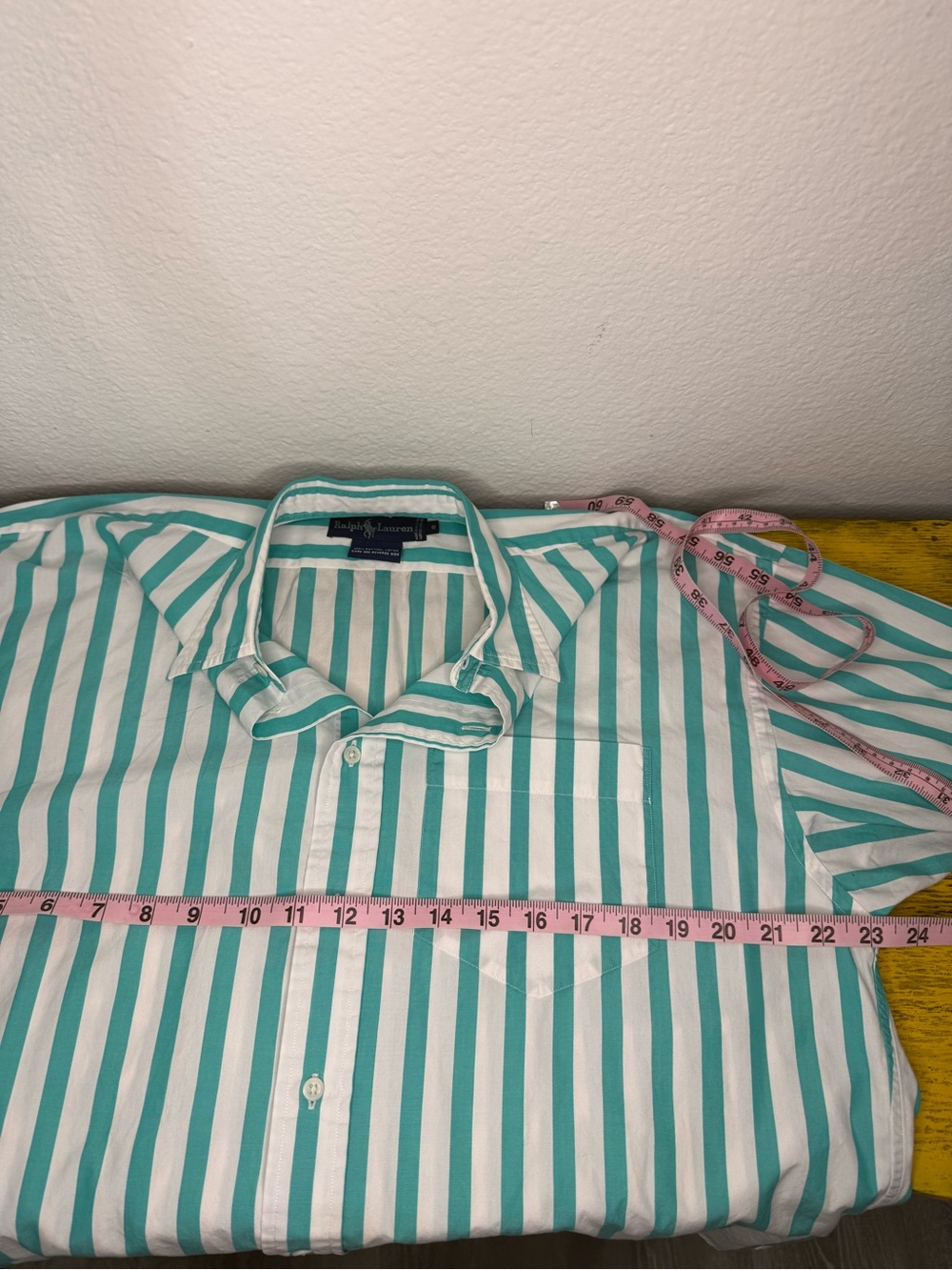 Ralph Lauren Button-Up Shirt Turquoise White Striped Long Sleeve Women’s Size 8 - Picture 6 of 9